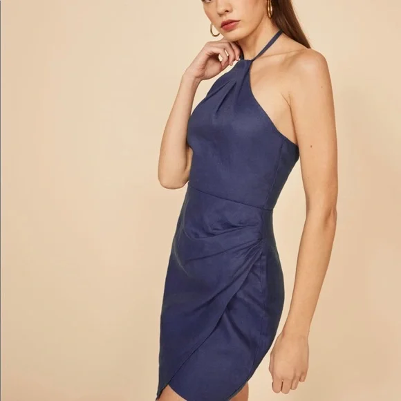 Reformation Dory Linen Danube Blue Dress Size 0 NWT $218